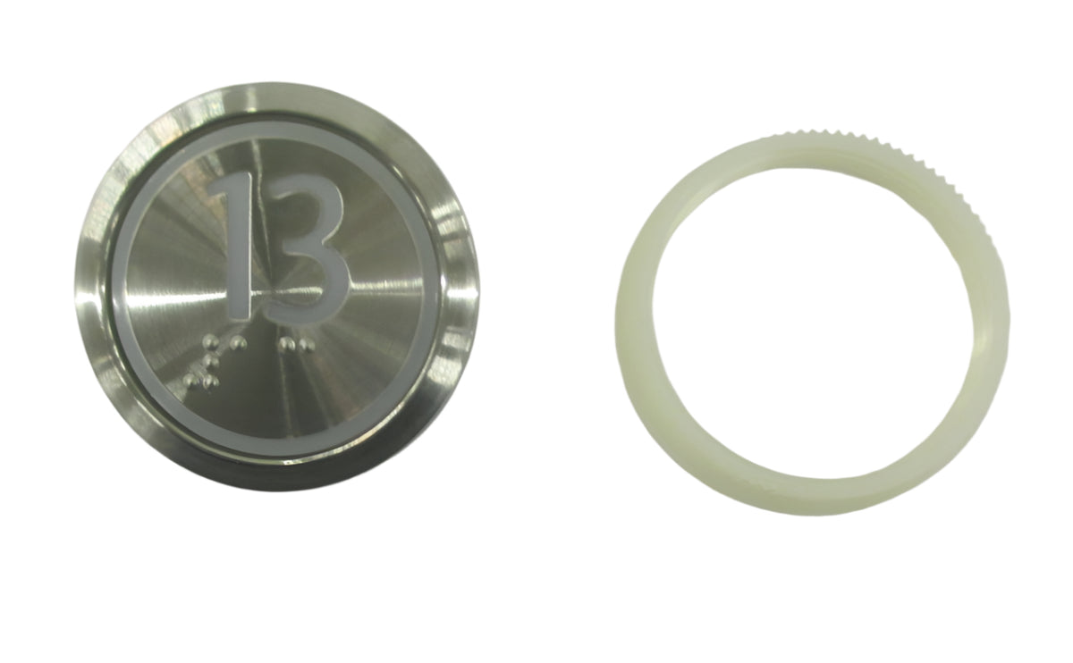 Kone Button 13 Braille White Flush Red Illumination KM863050G069H013