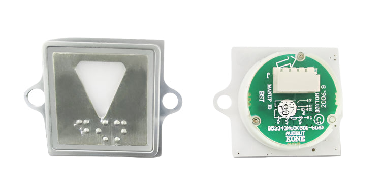 Panel de techo empotrado blanco con botón de flecha hacia abajo Kone KM863053G081H092