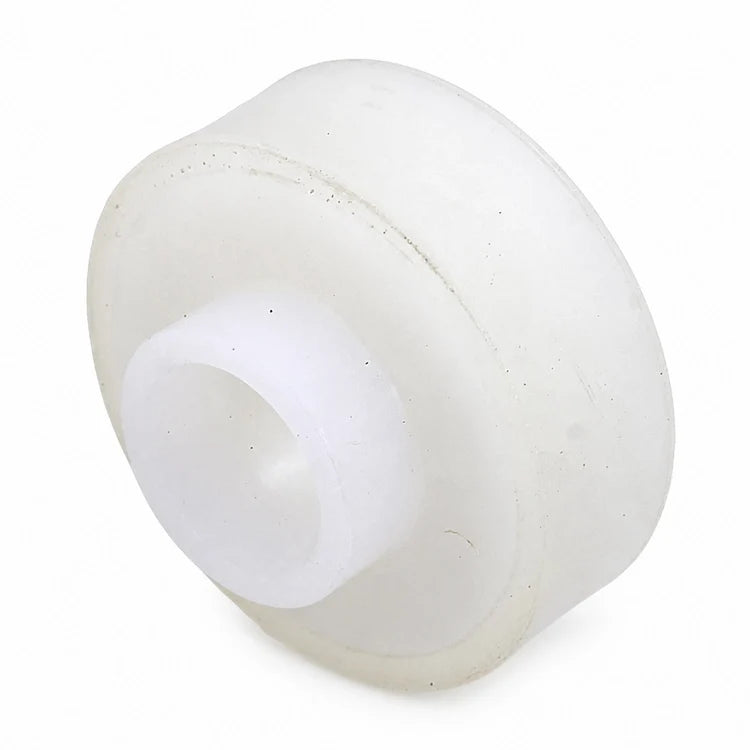 Thyssen Lock Roller K8/S8 40/14mm, SKU KM959252, three-quarter view of the white polymer roller and central bore