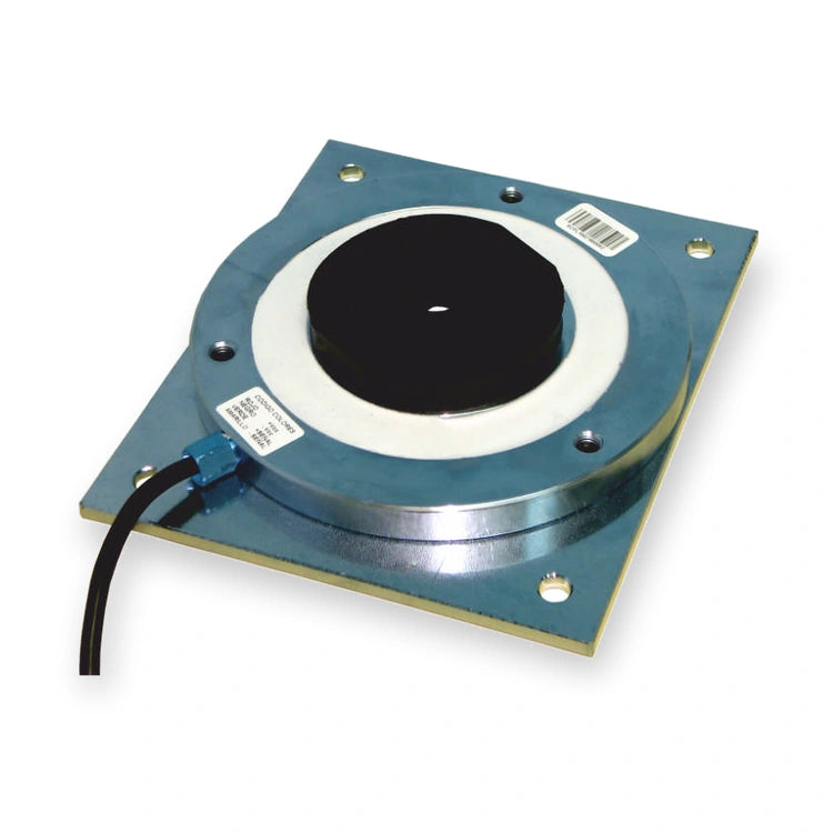 Micelect CCP-4000 motor bedframe load weighing sensor with square base plate and sensor cable, angled view on white background.