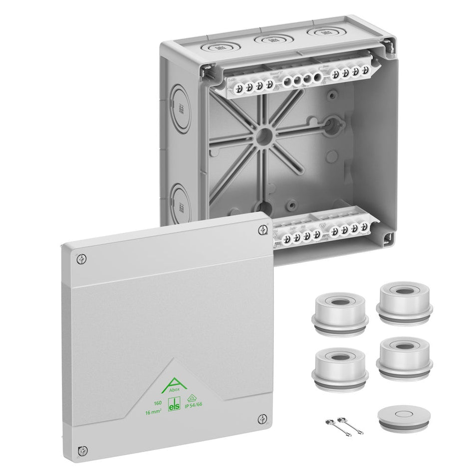 ABOX 160-16 Junction Box, IP55/IP66, 182x182x90mm, halogen-free