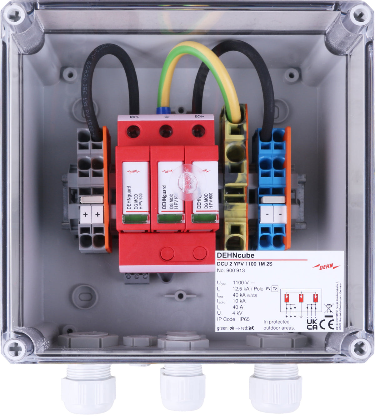 DEHNcube 2 YPV 1100 1M 2S - Generator junction box with surge arrester, IP65, for PV systems