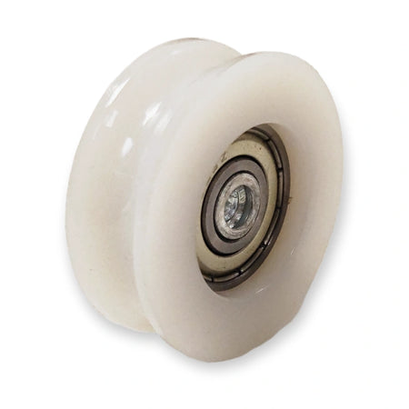 Eccentric door roller 44/38x15 mm, bearing side on white background.