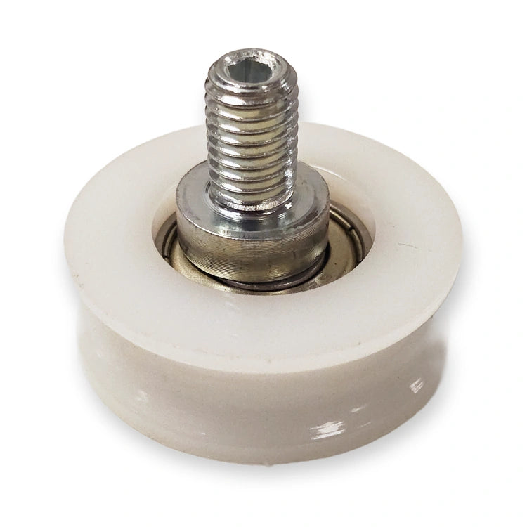Eccentric door roller 44/38x15 mm, M10 stud upright on white background.