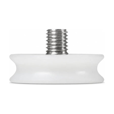 Fermator-compatible PFR-0100.00000 concentric upper door roller, 48/42 × 14 mm, with white rounded groove and M12 threaded shaft, SKU PFR-0100.00000-3rd, shown in side profile.