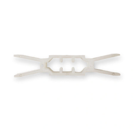 Schindler QKS6/8/9 compatible door guide shoe plastic insert, white, top view on white background.