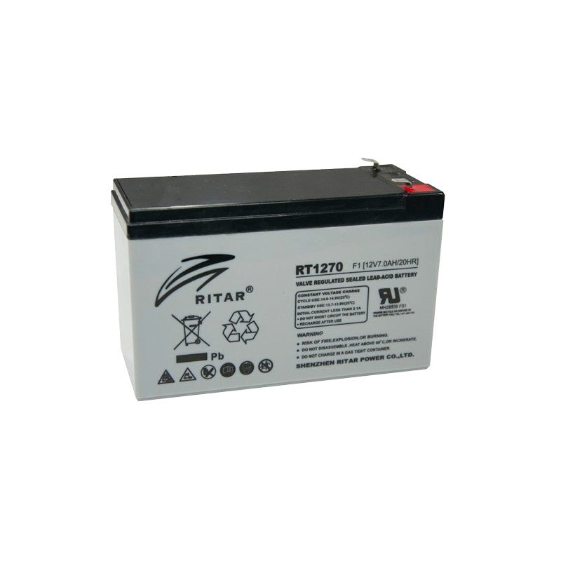Ritar RT1270E AGM Battery 12V/7Ah Sealed Maintenance Free on white background.