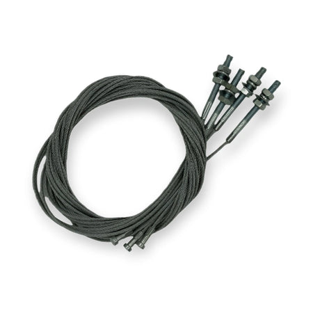 Universal Elevator Door Steel Rope 3000mm, M8, 3mm (UN-3000mm-M8), coiled steel cable with threaded studs and nuts, viewed from above, on white background.