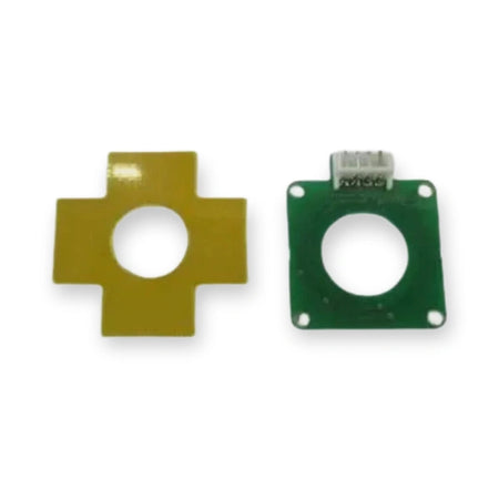 Fermator 90.11.06 Encoder board car door VMT-VFEN.C0000, top view of cross-shaped gold plate and green circuit board with connector, on white background.