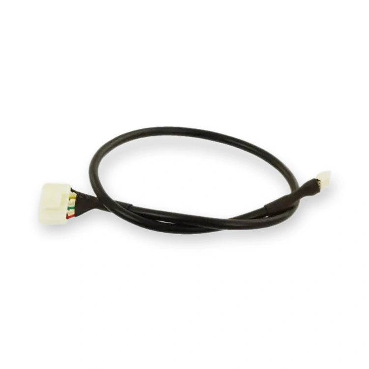 Fermator Encoder Cable VVVF4 370mm OEM (WCE-EN00S42A40370), coiled black cable with white connector and exposed colored wires, on white background.