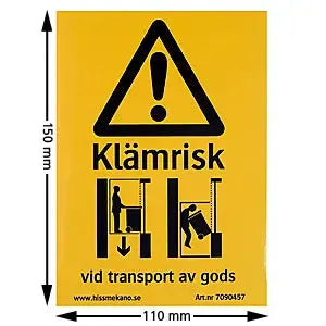 Señal de riesgo de aplastamiento (Swe) 150x110mm autoadhesiva
