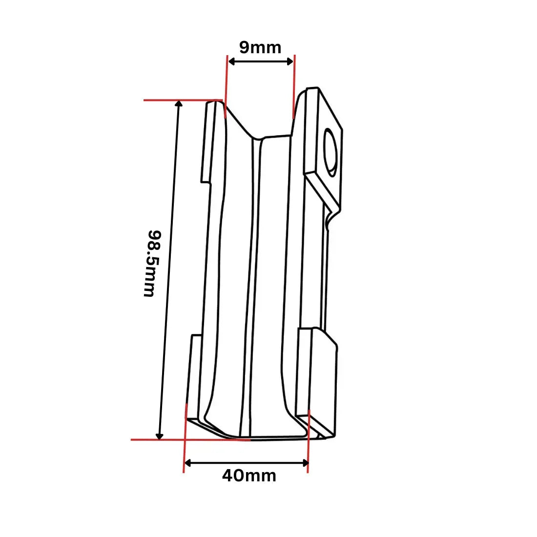 MP St100 Guide Shoe Insert L=100 1 pin backside 16mm